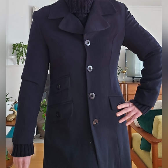 Tristan & Iseut Dark Blue Wool Long Coat - Picture 2 of 9